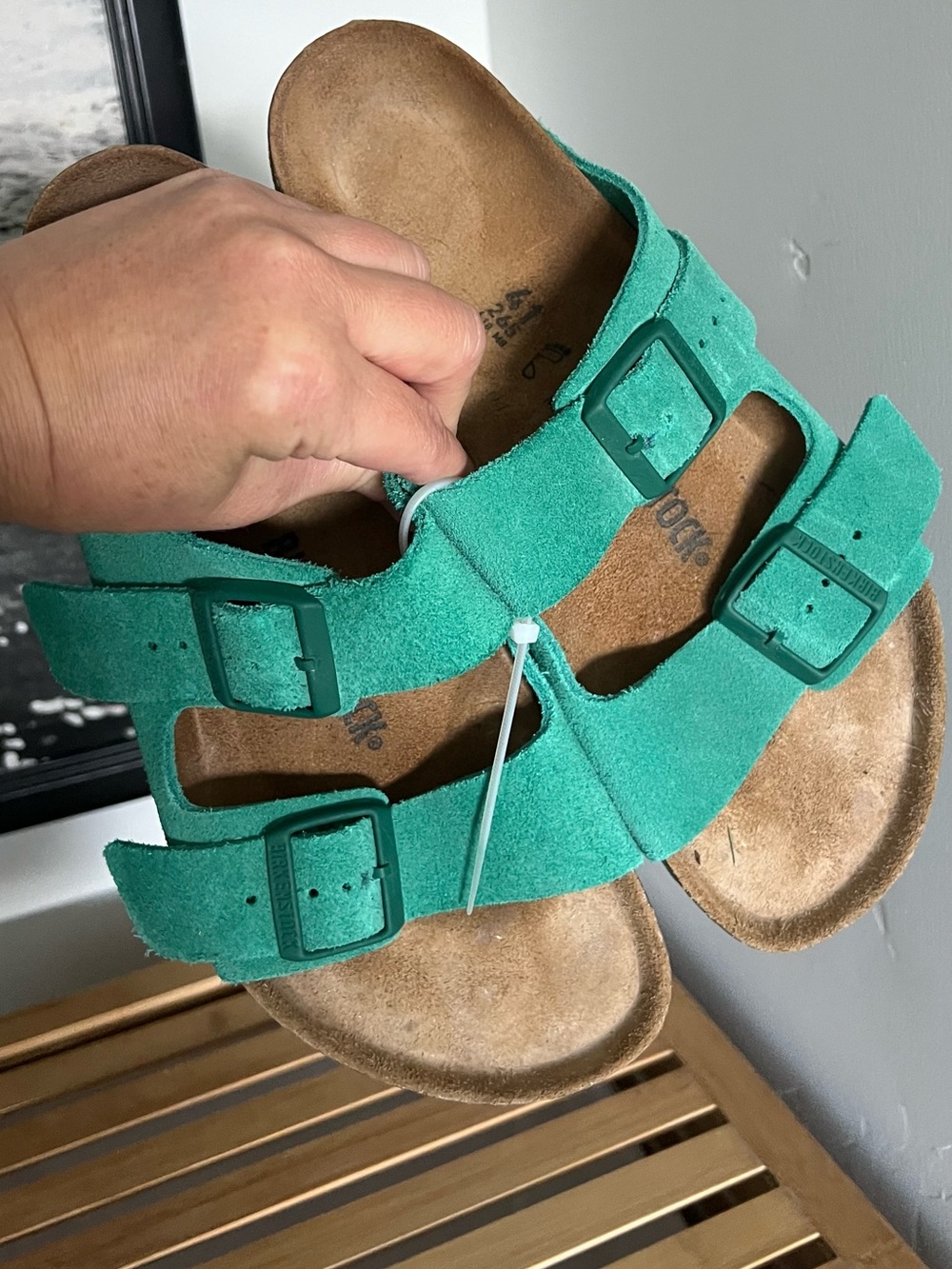 Birkenstock Suede Two-Strap Sandals in Teal